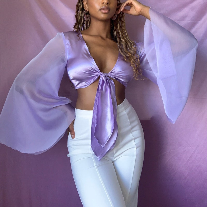 Solid front neck tie up top