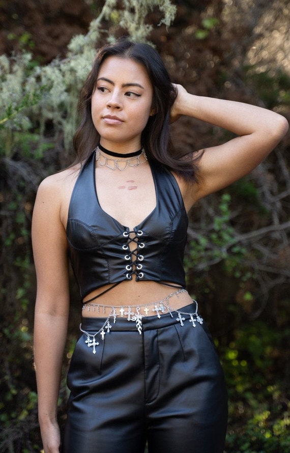 Chloe Corsetblack Vegan Leather Tank Top Leather Halter Top Women s Clothing faux Leather leather Laced Top Black Lace up Top Crop Top Etsy