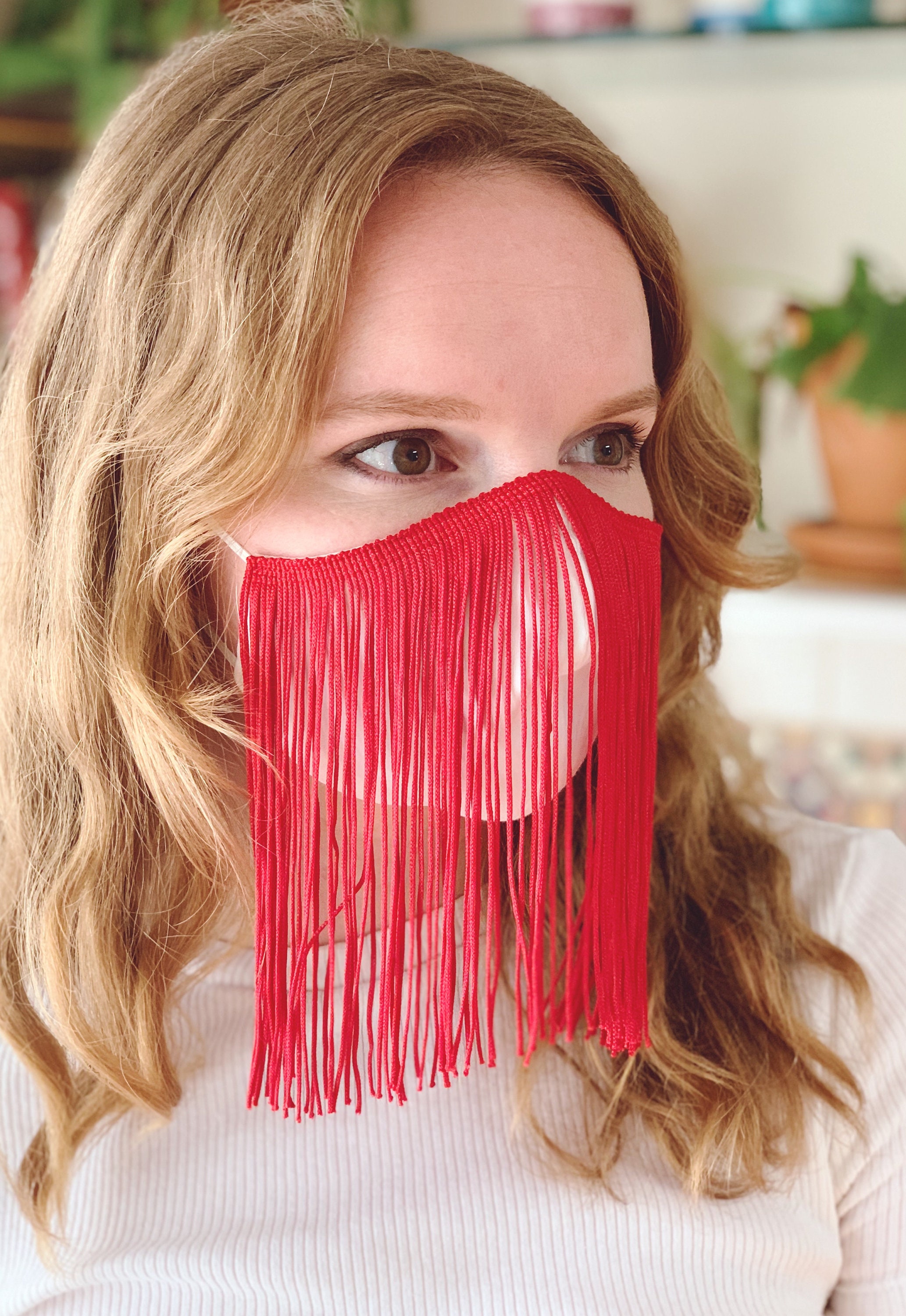 Handmade Red Fringe Tassel Face Mask With Flexible Nose Bridge Etsy