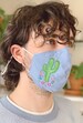 Handmade Embroidered Cactus Cotton Face Mask with Flexible Nose Bridge 