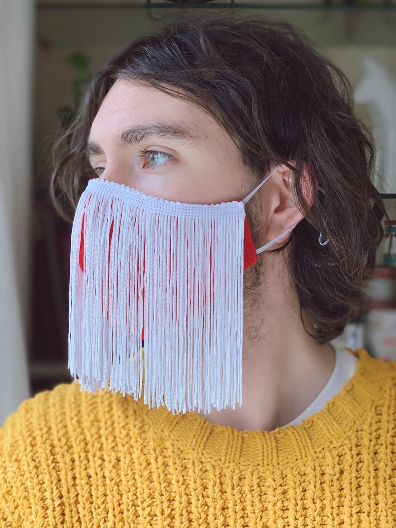 Handmade White Fringe Tassel Face Mask With Flexible Nose Etsy UK