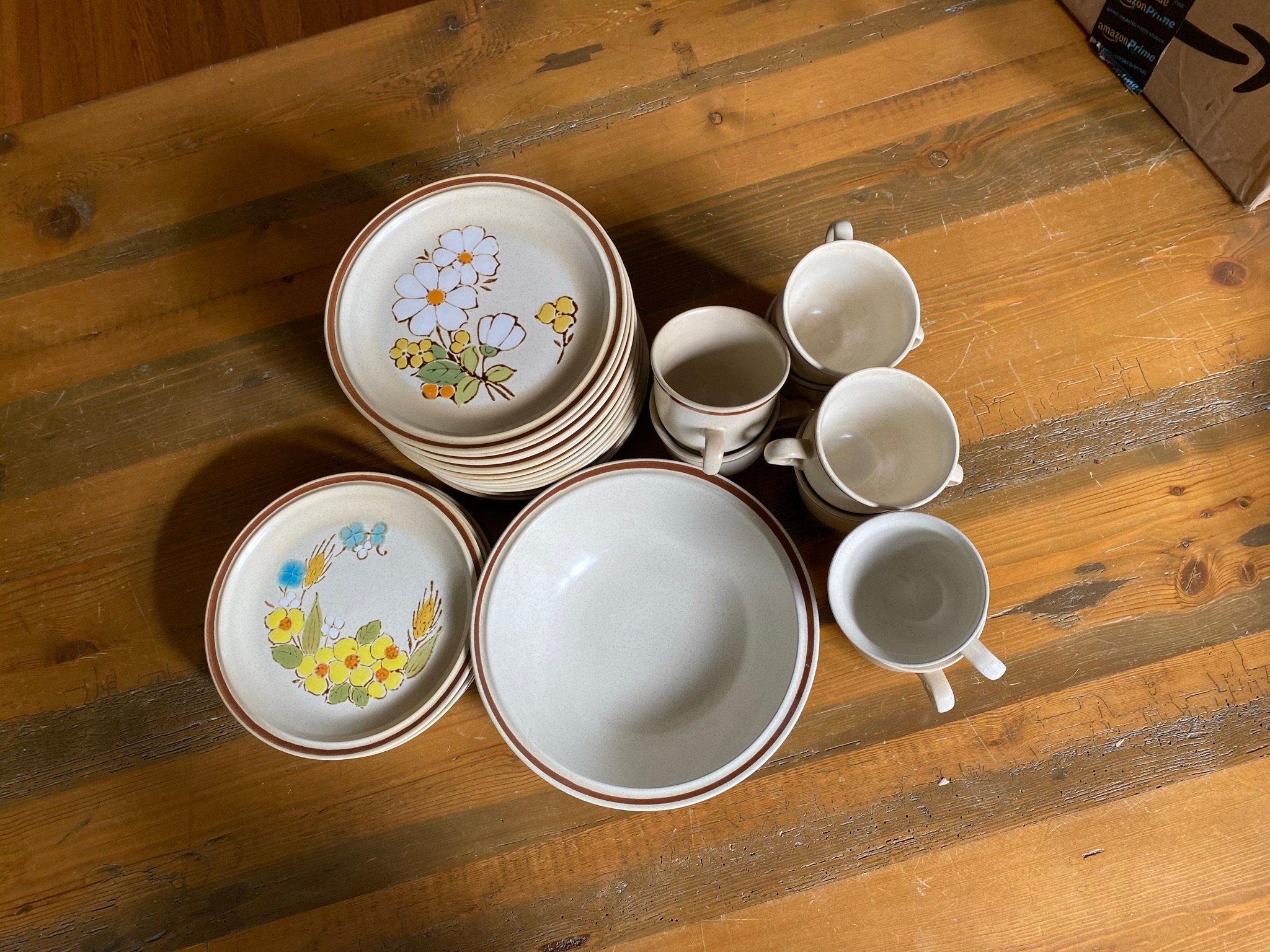 Vintage Stoneware floral dinner plates retro Floral Etsy