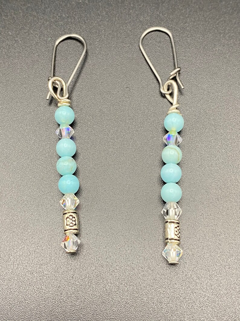 Baby Blue Turquoise and freshwater Pearl necklace earring and bracelet set