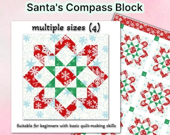 Quilt Pattern PDF For a Santa's Compass Quilt Block | Modern Patchwork Design | Square Quilt Block Pattern | Quilting Patterns
