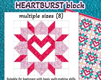 Quilt Anleitung PDF für einen einfachen Quilt Block | Modernes Patchwork Design | Herz Quilt Block Muster | Quiltmuster | Mini Quilt Anleitung |