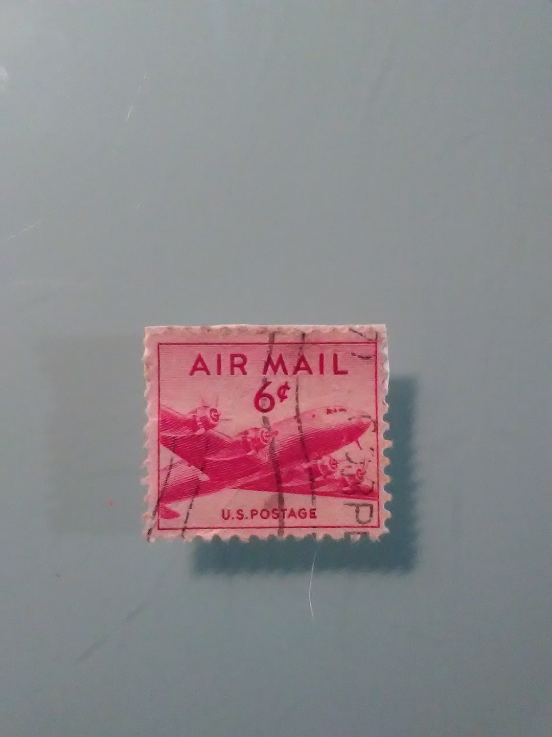 アメリカ合衆国航空便レッド6セント使用済切手 1940S Red 6 CENT U.S. AIR-MAIL Stamp Airplane US Postal