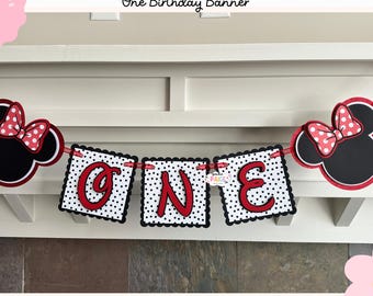 Banner de cumpleaños inspirado en Minnie Mouse // Decoración para fiesta de primer cumpleaños // Segundo cumpleaños