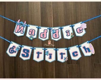 Lilo & Stitch Inspired Banner – Custom Name Banner // Birthday Party Decor // Peachie Paige