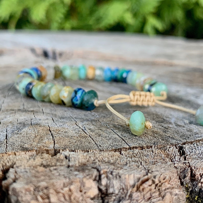 Handmade Natural Green Chrysocolla Blue Azurite Faceted Rondelle Macrame Closure Healing Spiritual Yoga Adjustable Beaded Bracelet