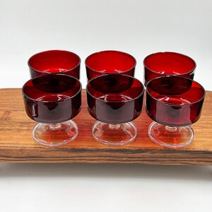 6pc Vintage Cristal D&#39;Arques French Ruby Red Sherbet bowls, fruit bowls.
