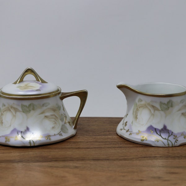 Z.S & Co. Bavaria Hand Painted Porcelain Vintage Creamer and Sugar Bowl Duo