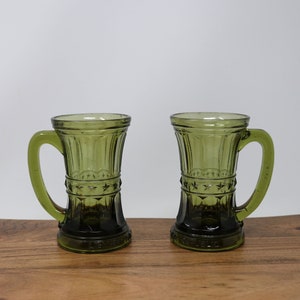 Vintage Green Glass &quot;Liberty And The Republic&quot; Mug Duo