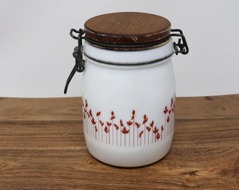 Vintage Wheaton Milk Glass Canister - Jar with wood Lid