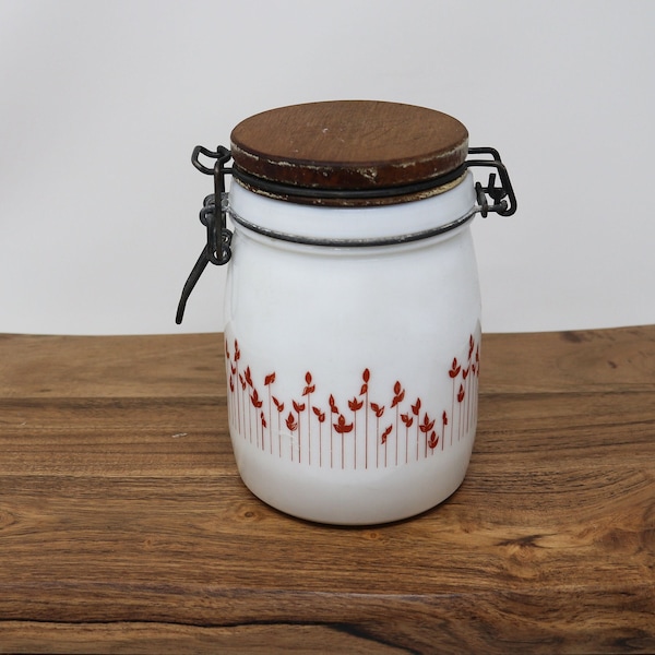 Vintage Wheaton Milk Glass Canister - Pot met houten deksel