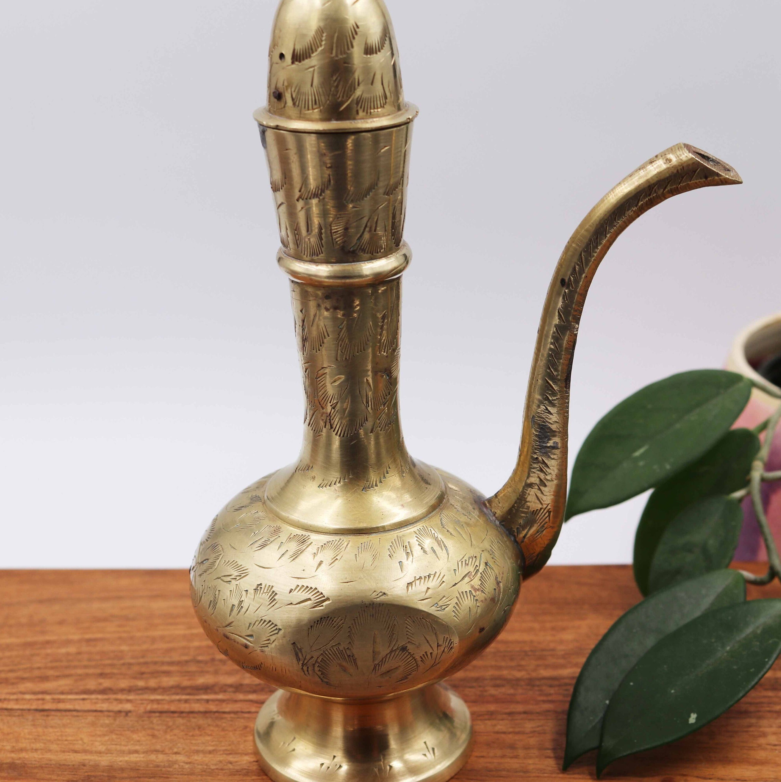 Vintage Etched Brass Dallah Teapot / Pitcher / Ewer /genie Etsy