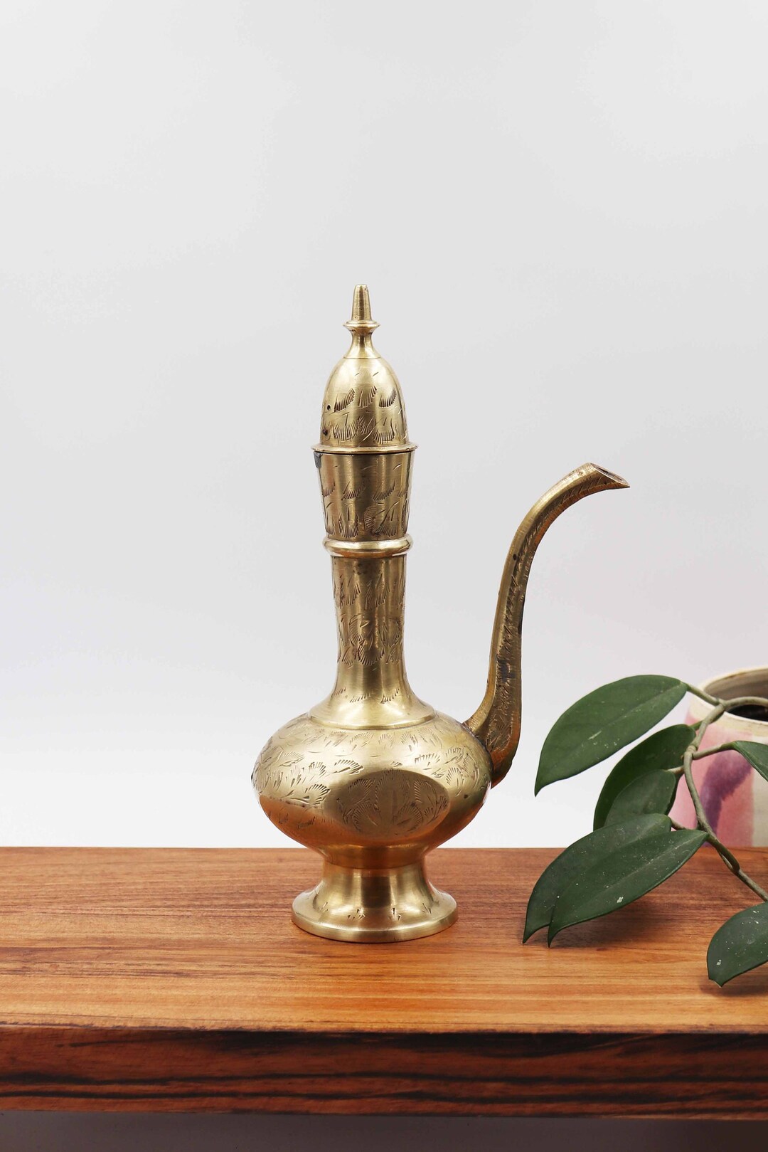 Vintage Etched Brass Dallah Teapot / Pitcher / Ewer /genie Etsy