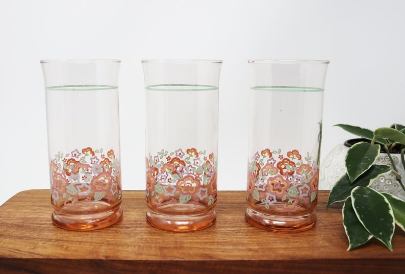 Set of 3 Vintage Libbey Iced Tea Drinking Glasses Pink Glass Etsy