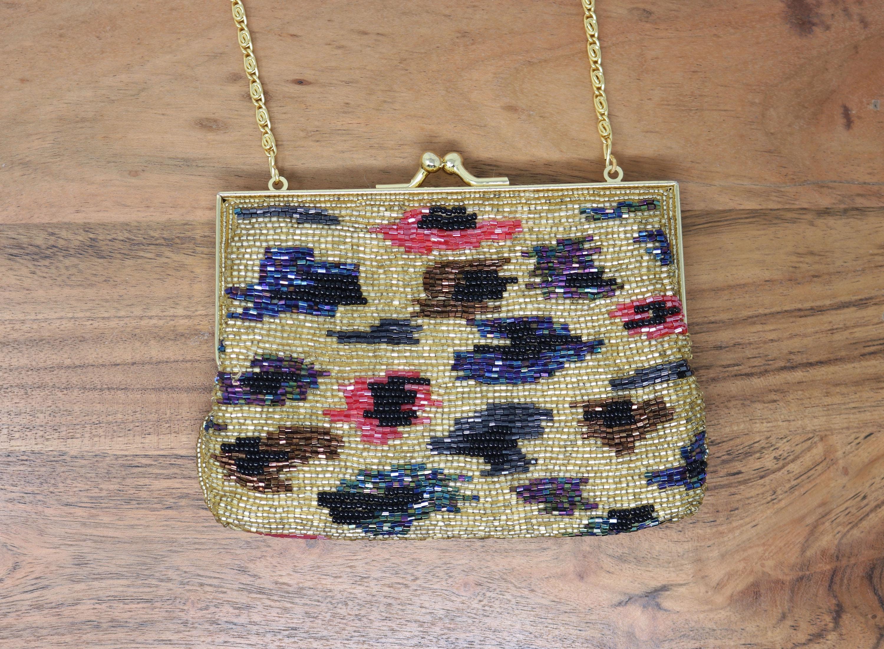 Vintage Jessica McClintock Satin Beaded Clutch