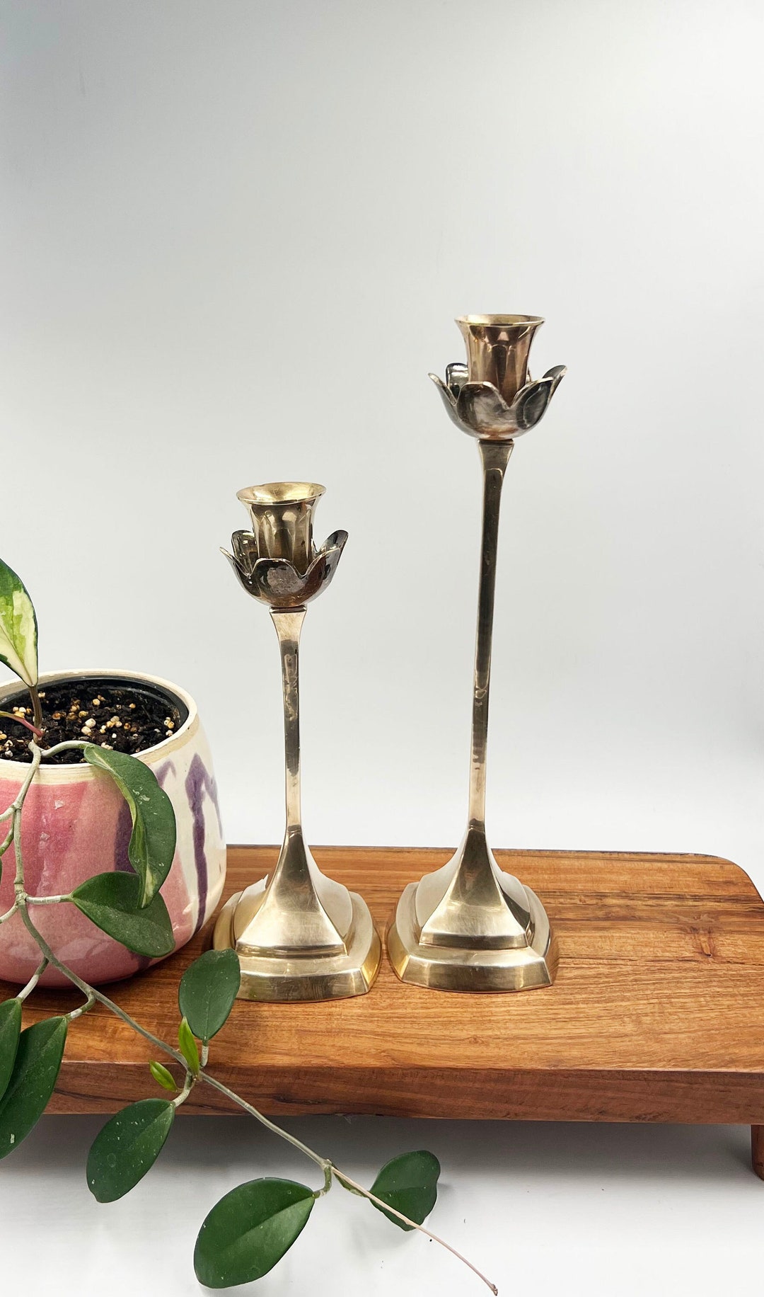 Vintage Brass Tulip Candle Holders Set of 2 Candle Holder Set Etsy