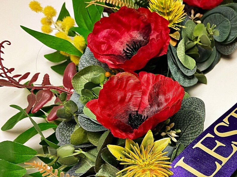 ANZAC Wreath Handcrafted Faux Poppy & Native Flora Wreath image 5