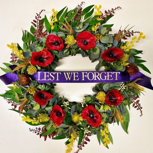 ANZAC Wreath Handcrafted Faux Poppy & Native Flora Wreath image 2