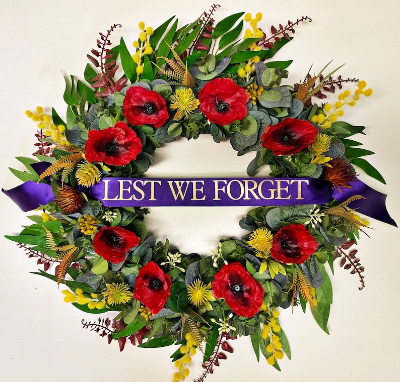 ANZAC Wreath Handcrafted Faux Poppy & Native Flora Wreath image 2