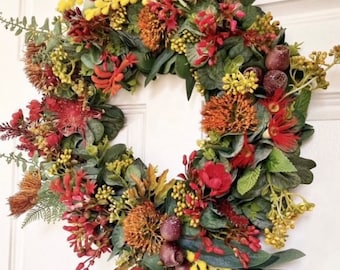 BUSH CHRISTMAS WREATH - Handcrafted Australian Native Bush Faux Flora Door Wreath