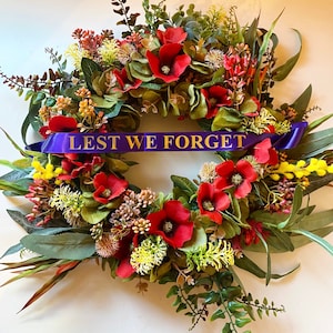 ANZAC Wreath Handcrafted Faux Poppy & Native Flora Wreath image 1