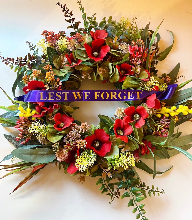 ANZAC Wreath Handcrafted Faux Poppy & Native Flora Wreath image 1