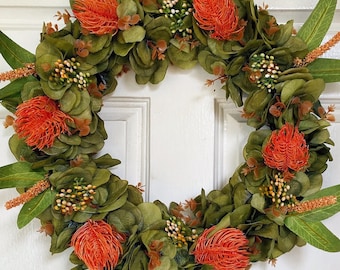 HANDCRAFTED Native Banksia WREATH faux Flora Door Wreath