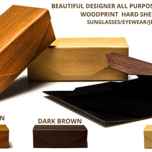 Beautiful faux woodprint foldable sunglass cases 3 color options Great for traveling Comes with microfiber bag cleaning cloth free shipping