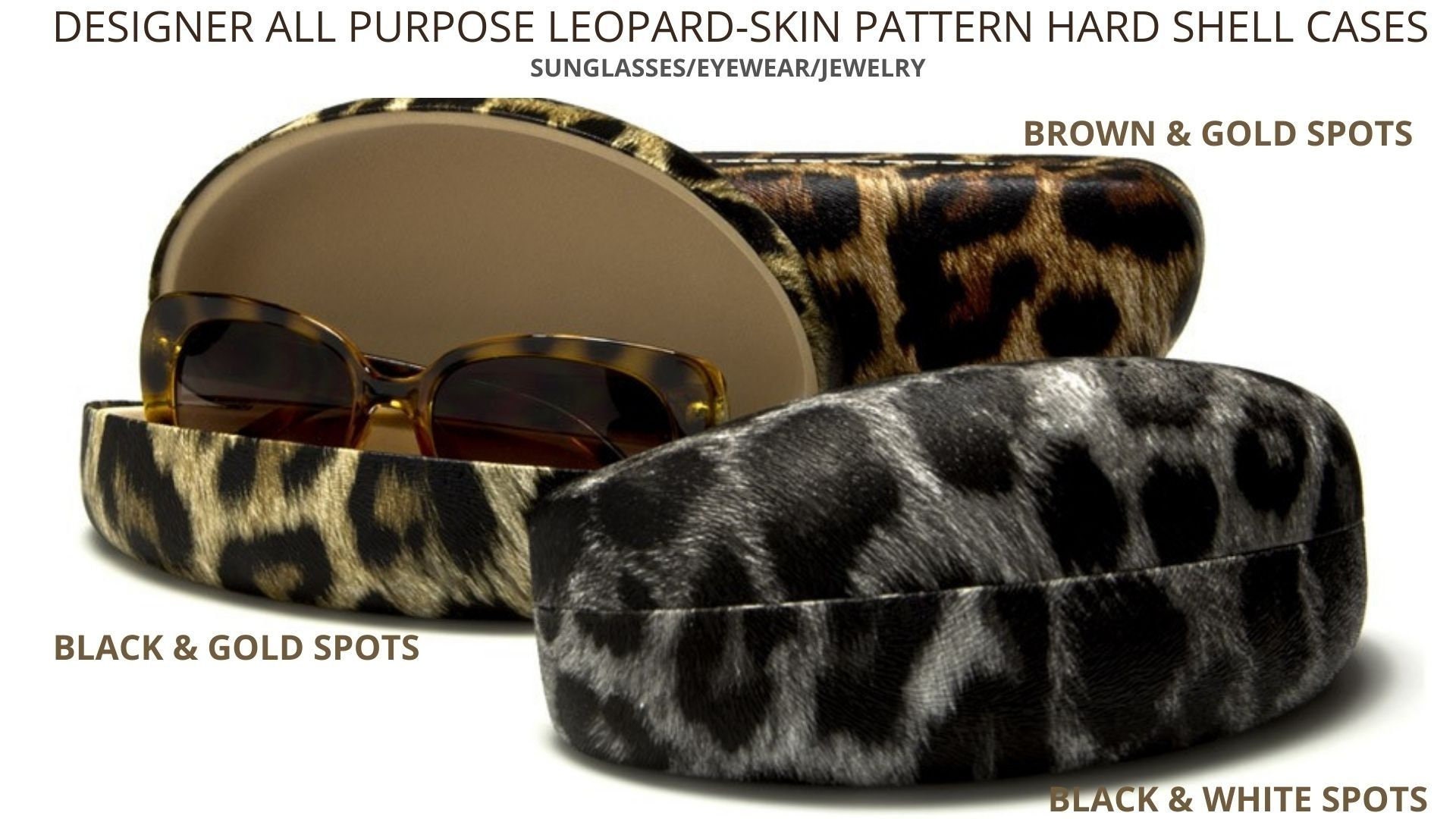 Curations tortoiseshell, brown sunglasses with animal print case Medium to Large Sunglasses Case in chic Leopard Animal Print  main image 2