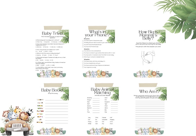 Jungle Baby Shower Games Bundle Safari Animals Baby Shower Activities ...