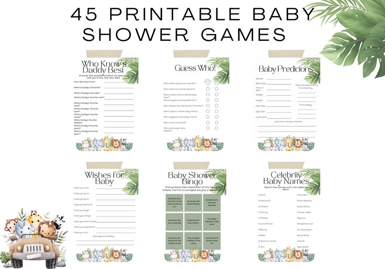 Jungle Baby Shower Games Bundle Safari Animals Baby Shower Activities ...