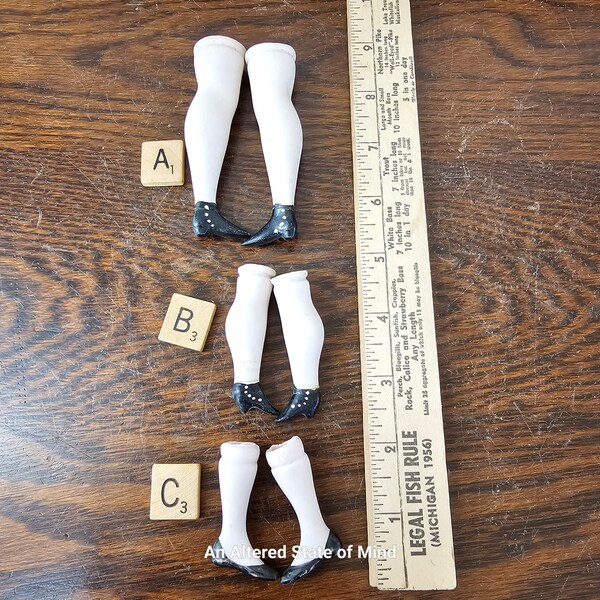 Vintage bisque doll legs, vintage doll parts doll making supplies antique porcelain ceramic diy make your own doll painted shoes doll legs