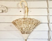 Vintage ornate umbrella wall pocket planter, wall hanging decor, HOMCO, upside down parasol, cottagecore, filigree, ornate, country cottage