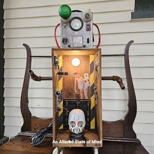 Upcycled Robot Lamp: Assemblage Art Sculpture, Steampunk Home Decor