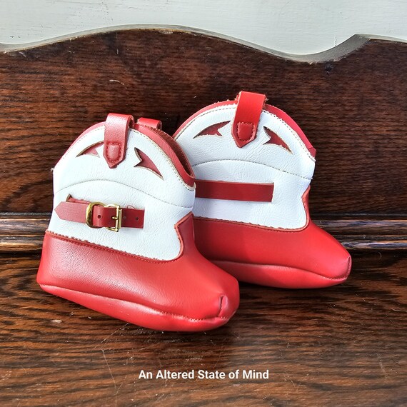 Vintage Red & White Faux Leather Cowboy Boots - Size 3 Baby Vintage Red & White Faux Leather Cowboy Boots - Size 3 Baby