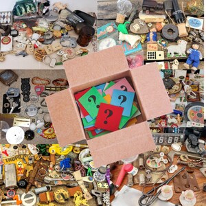 Vintage junk drawer lot mystery box vintage items assemblage altered art supplies mixed media bits and bobs found objects random miniatures