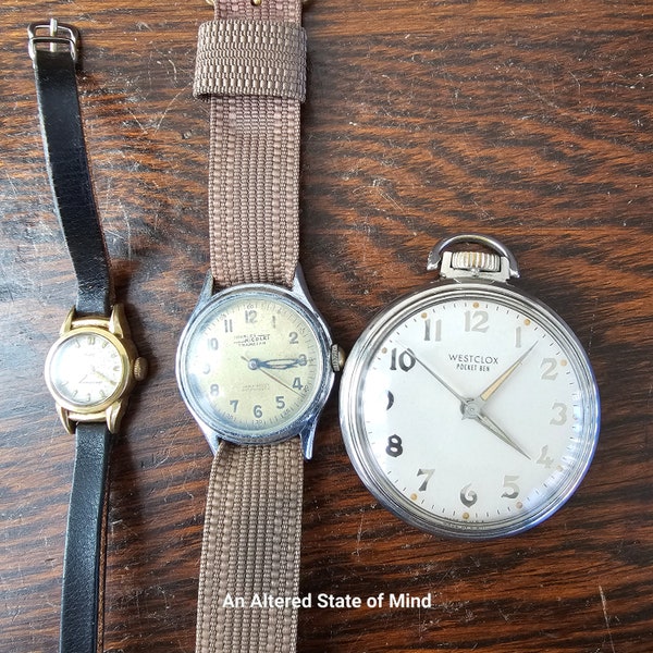 Vintage working mechanical watch lot pocket wrist watch wind up mechanism timepiece Charles Nicolet analog Westclox Pocket Ben hand wound