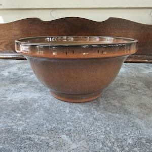 Vintage brown pottery bowl, made in Germany, two tone decorative bowl, shelf filler, modern minimalist boho home accent, drip glaze dish