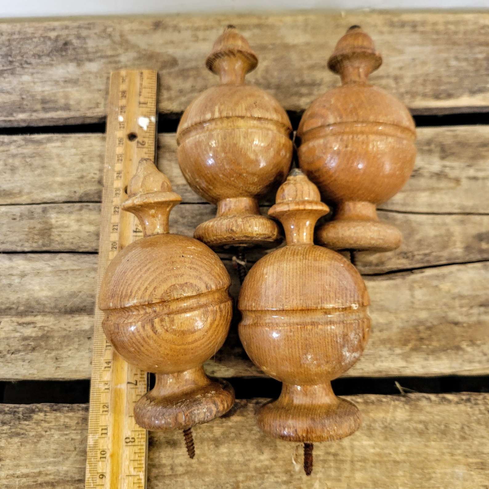 4 Vintage Solid Wood Finials Bed Post Knobs Wood Topper Etsy Australia