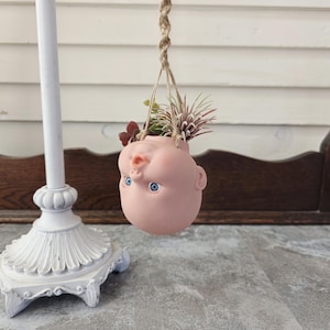 Repurposed Doll Head Planter: Hanging Succulent Pot with Macrame Hanger