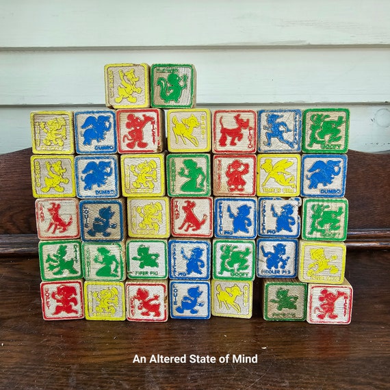 Vintage Wood Alphabet Blocks, Abc Letter Number, Disney Building 