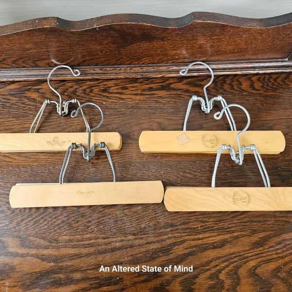 4 Vintage wood and metal clamp clothes hangers Harmony House The Scot pants skirt hanger wooden clip hanger Walker Product