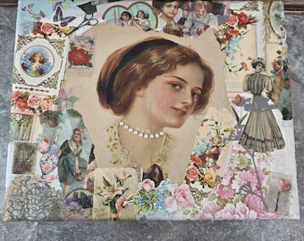 Vintage Victorian style storage box: handmade, mixed media decoupage, stash box