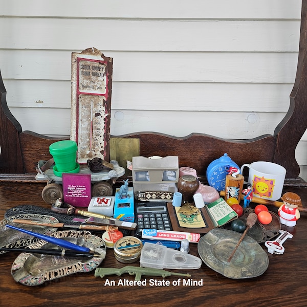 Vintage grandpa's junk drawer lot assemblage found objects vintage treasure's lot destash craft supplies mixed miscellaneous junk lot toys