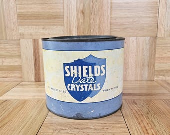 Vintage Shields Date Crystals Tin: Rustic Kitchen Canister Planter