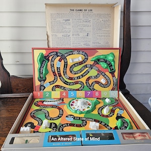 Vintage Game of Life, complete 1960s board game, Milton Bradley, 3-D action game, collectible boardgame, original, 100th anniversary game
