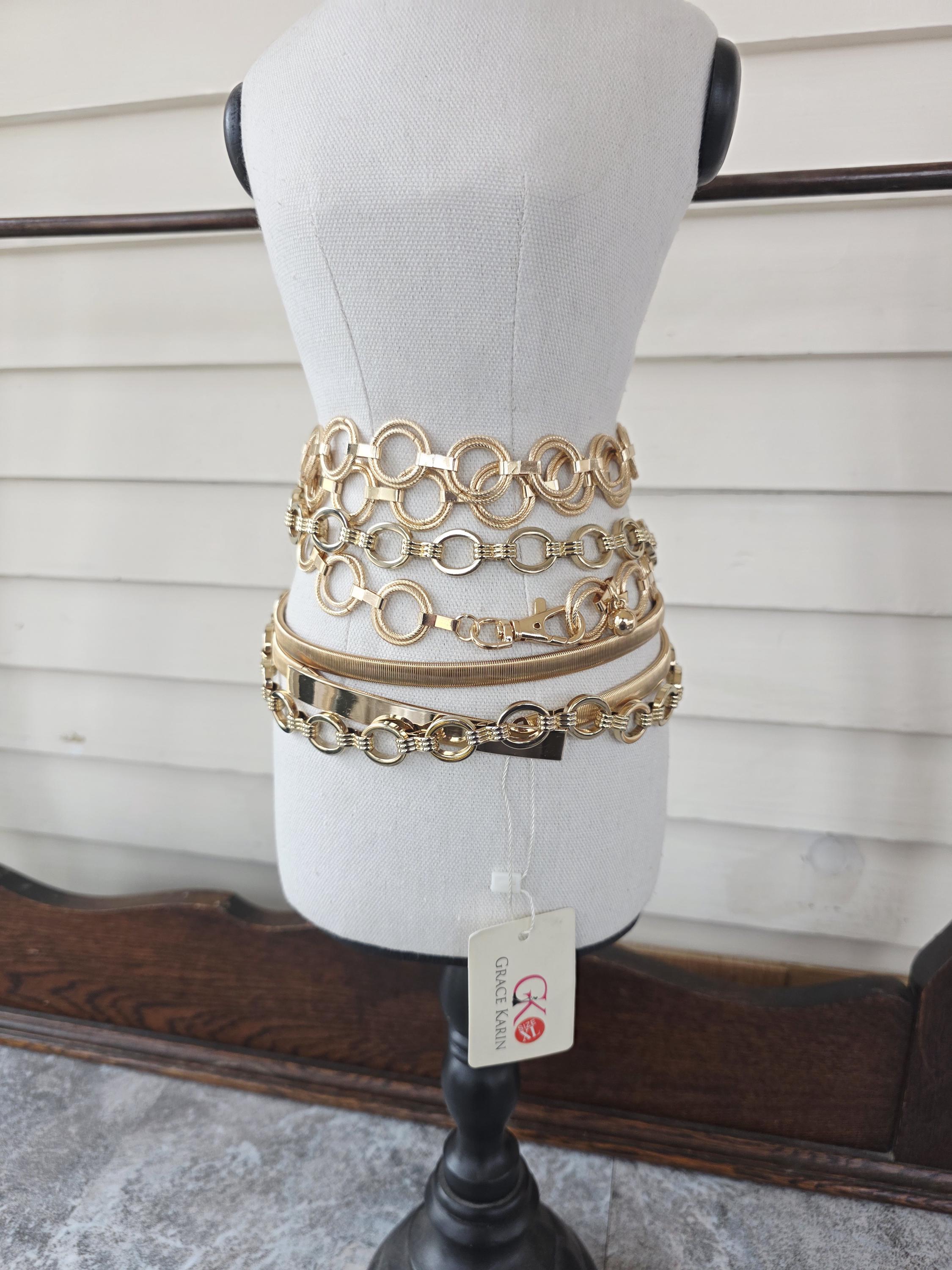 Vintage Gold & Silver Oval Link Belt with Disks Suyi Wide Disc Belt for Women Leather Oval Belt Western  main image 2